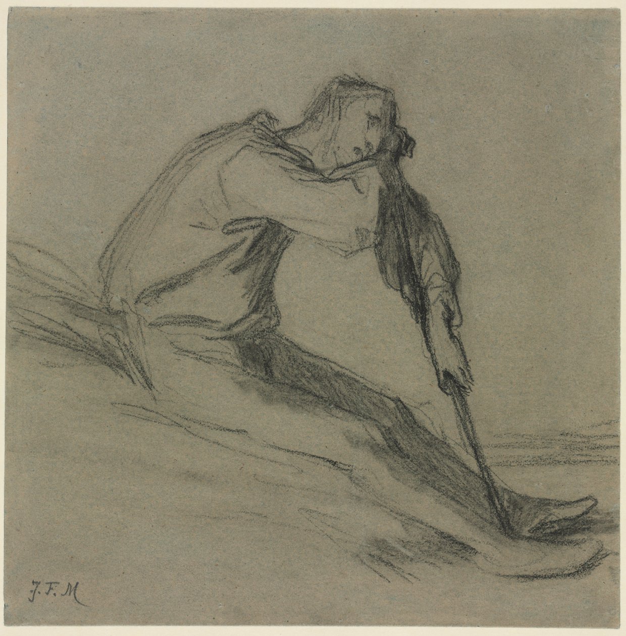 Campesina sentada descansando sobre una azada de Jean-Francois Millet