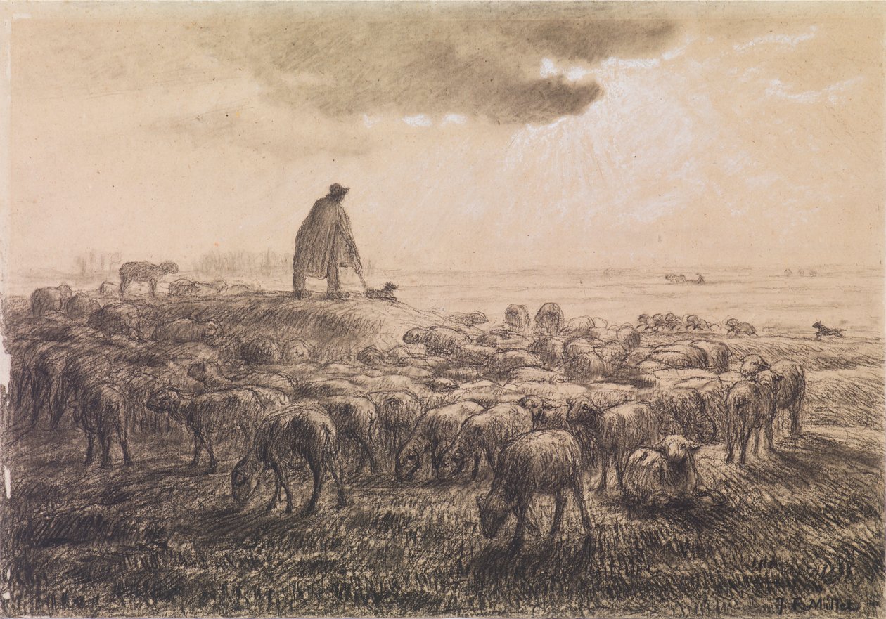 Ovejas y pastor de Jean-Francois Millet