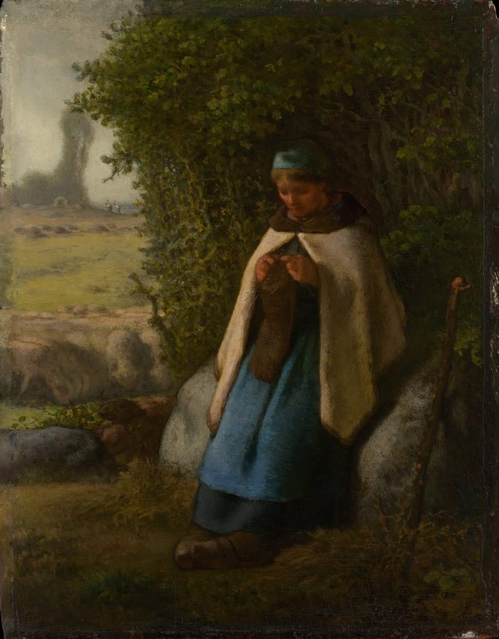 Pastora Sentada en una Roca de Jean-Francois Millet