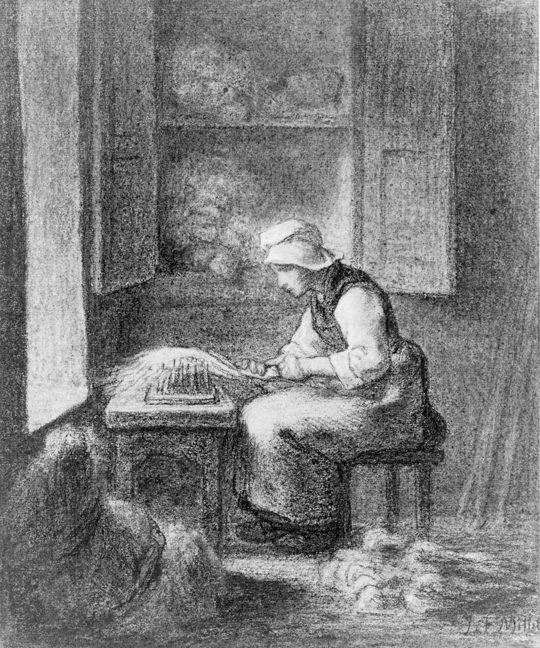 El cardador, c.1854 (crayón sobre papel) de Jean-Francois Millet