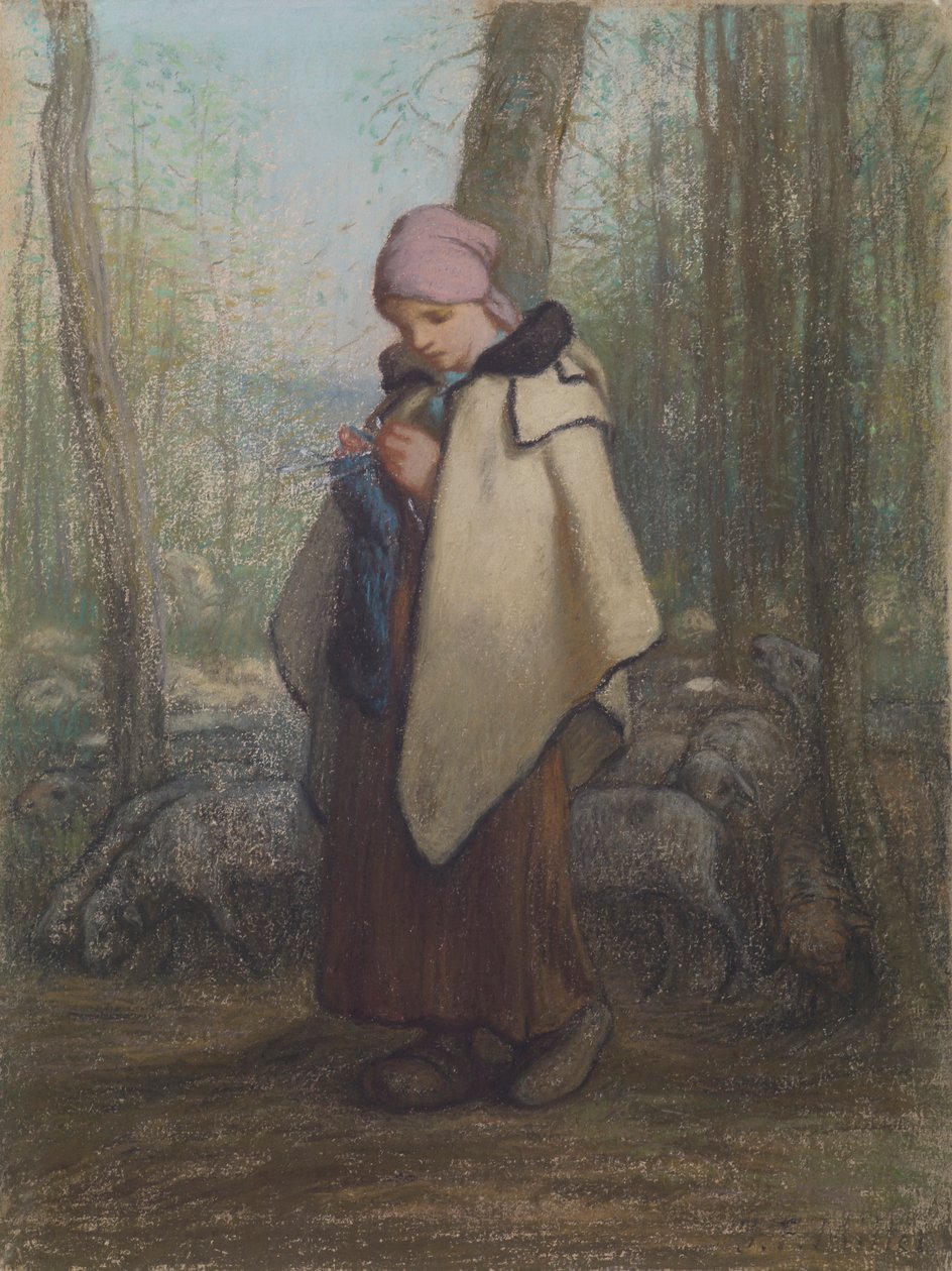 La pastora tejedora de Jean-Francois Millet