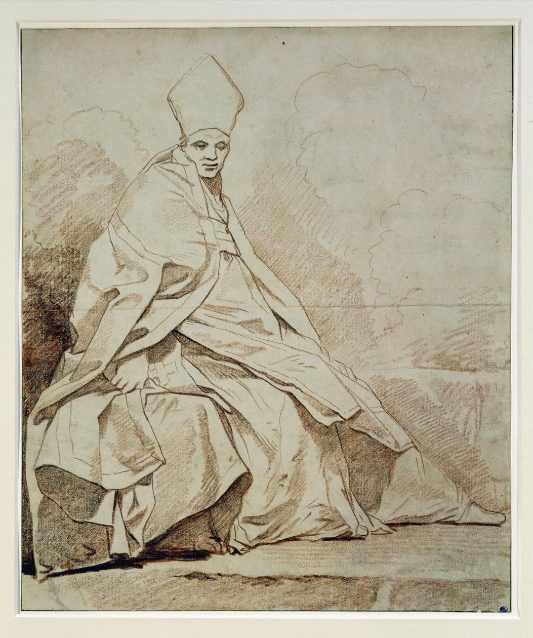 Estudio de una figura drapeada con traje eclesiástico ... de Jean Honore Fragonard