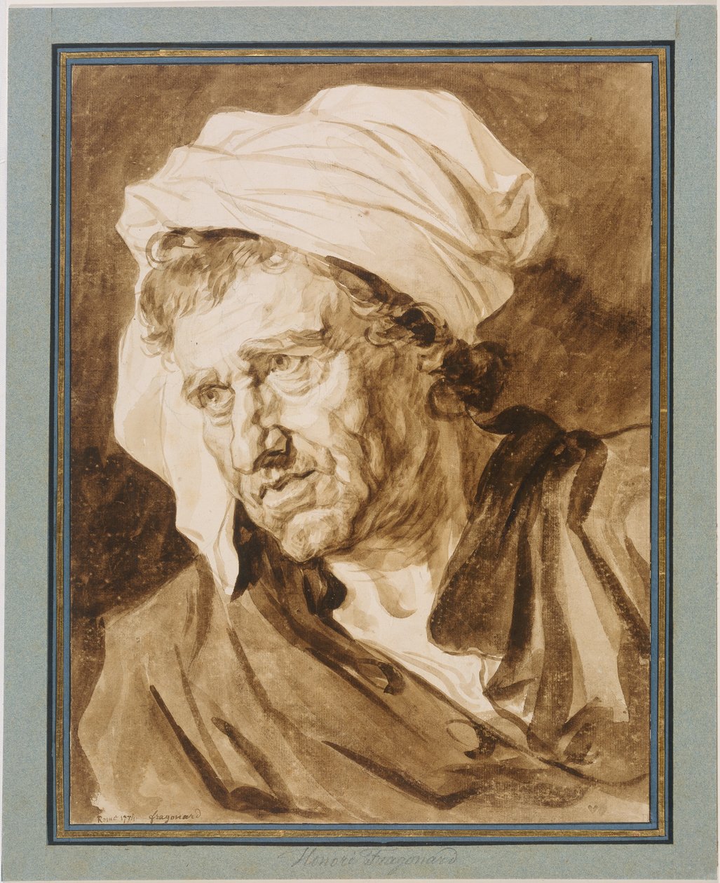 Kopf eines Mannes mit weißem Turban de Jean-Honore Fragonard