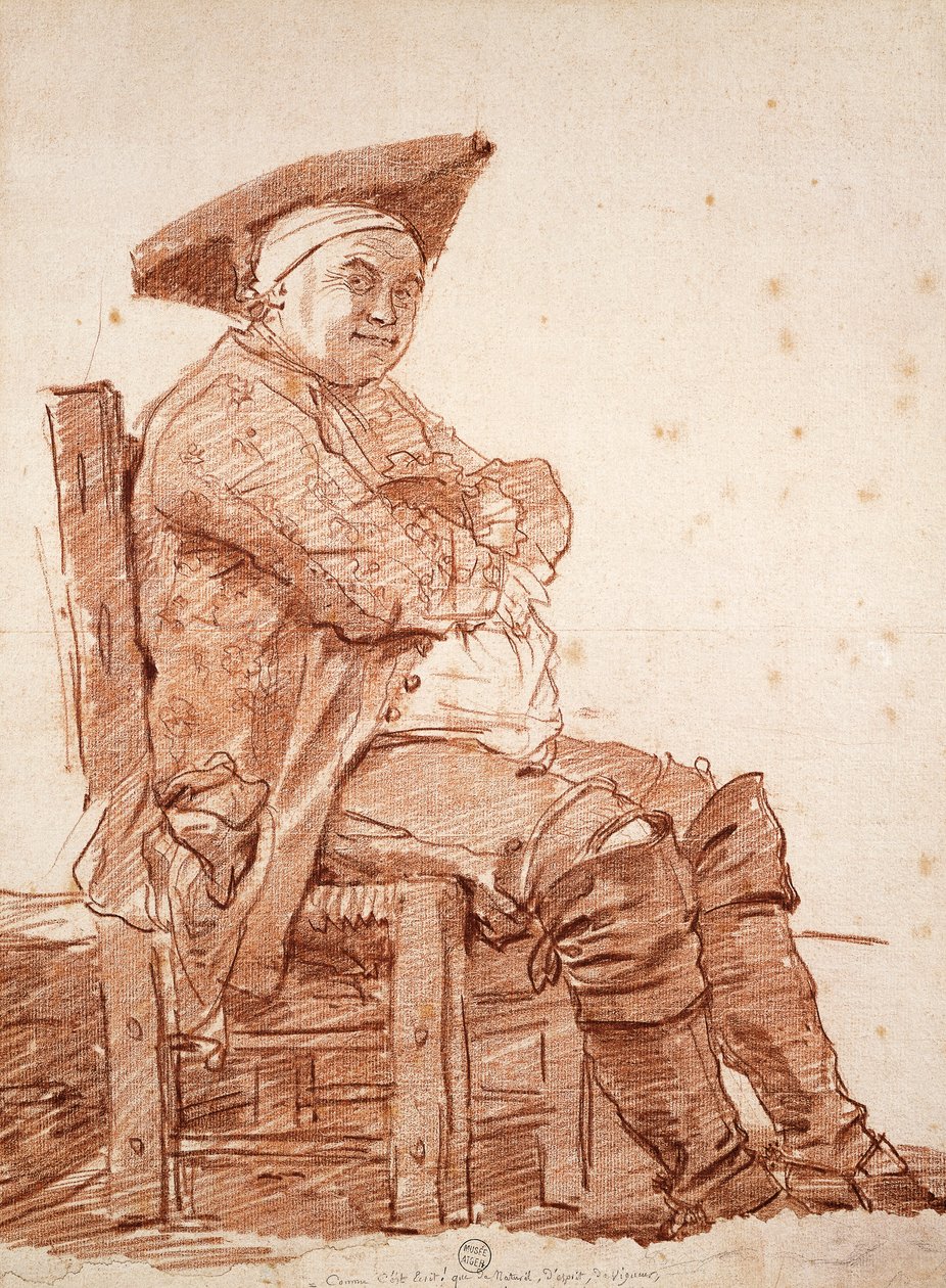 Retrato de hombre sentado, conocido como Postiglione, de Jean Honore Fragonard (1732-1806), dibujo a la sanguina de Jean Honore Fragonard