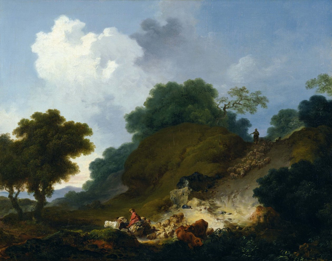 Rebaño de ovejas bajando la colina de Jean-Honore Fragonard