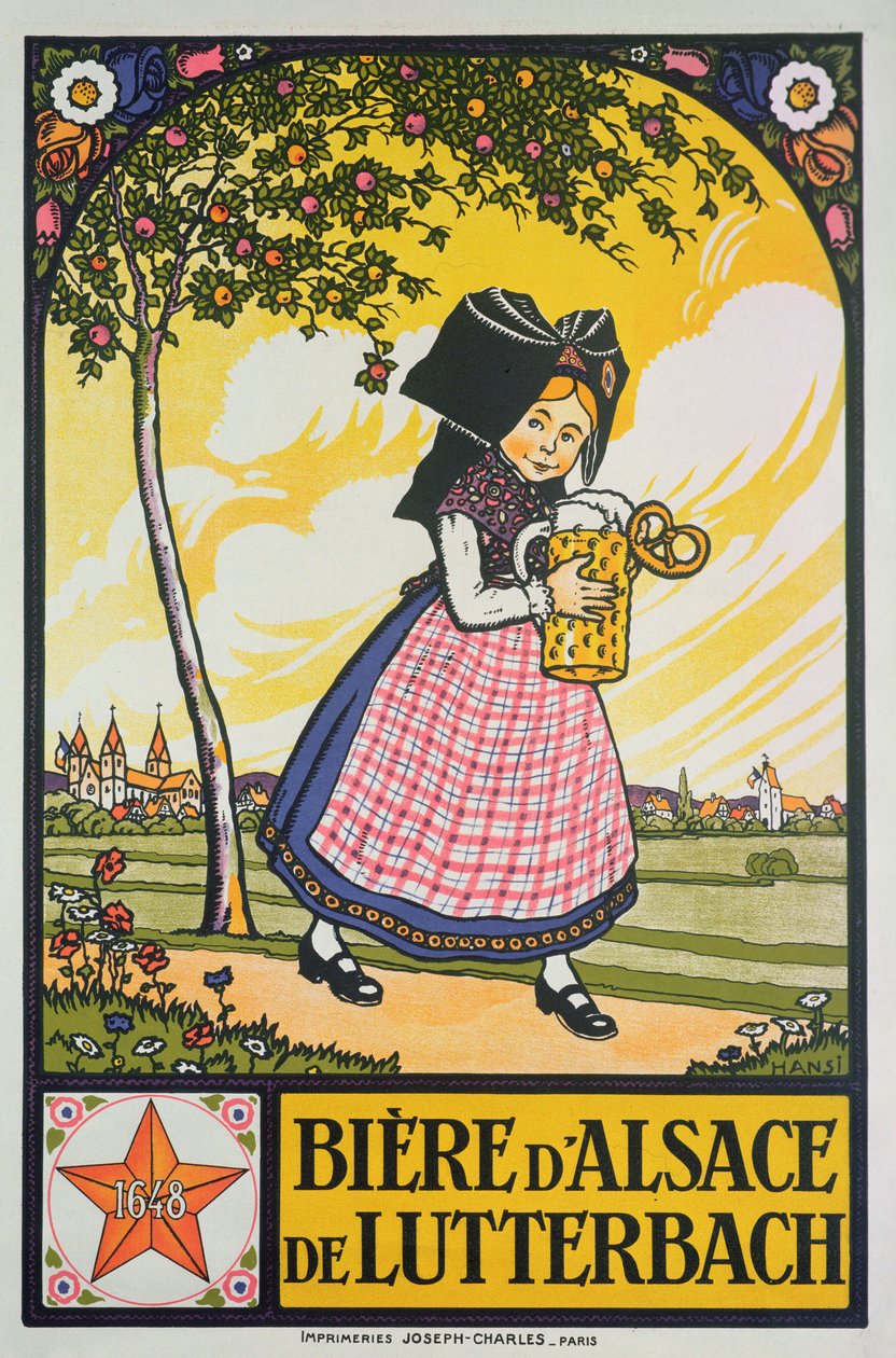 Cartel publicitario de la cerveza de Lutterbach, Alsacia (litografía en color) de Jean Jacques Waltz