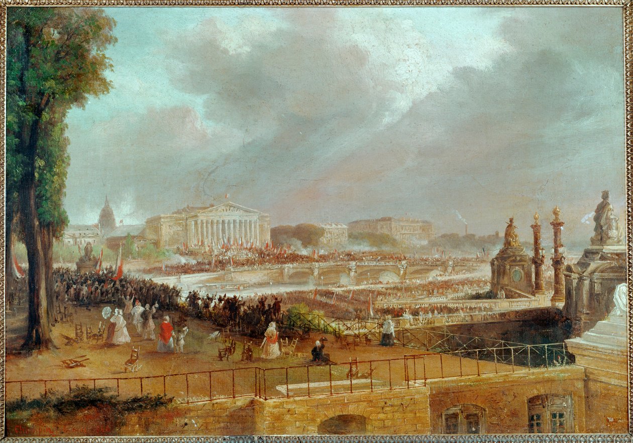 Proclamación de la Segunda República Francesa en la Plaza de la Concordia ... (pintura sobre lienzo) de Jean Jacques Champin