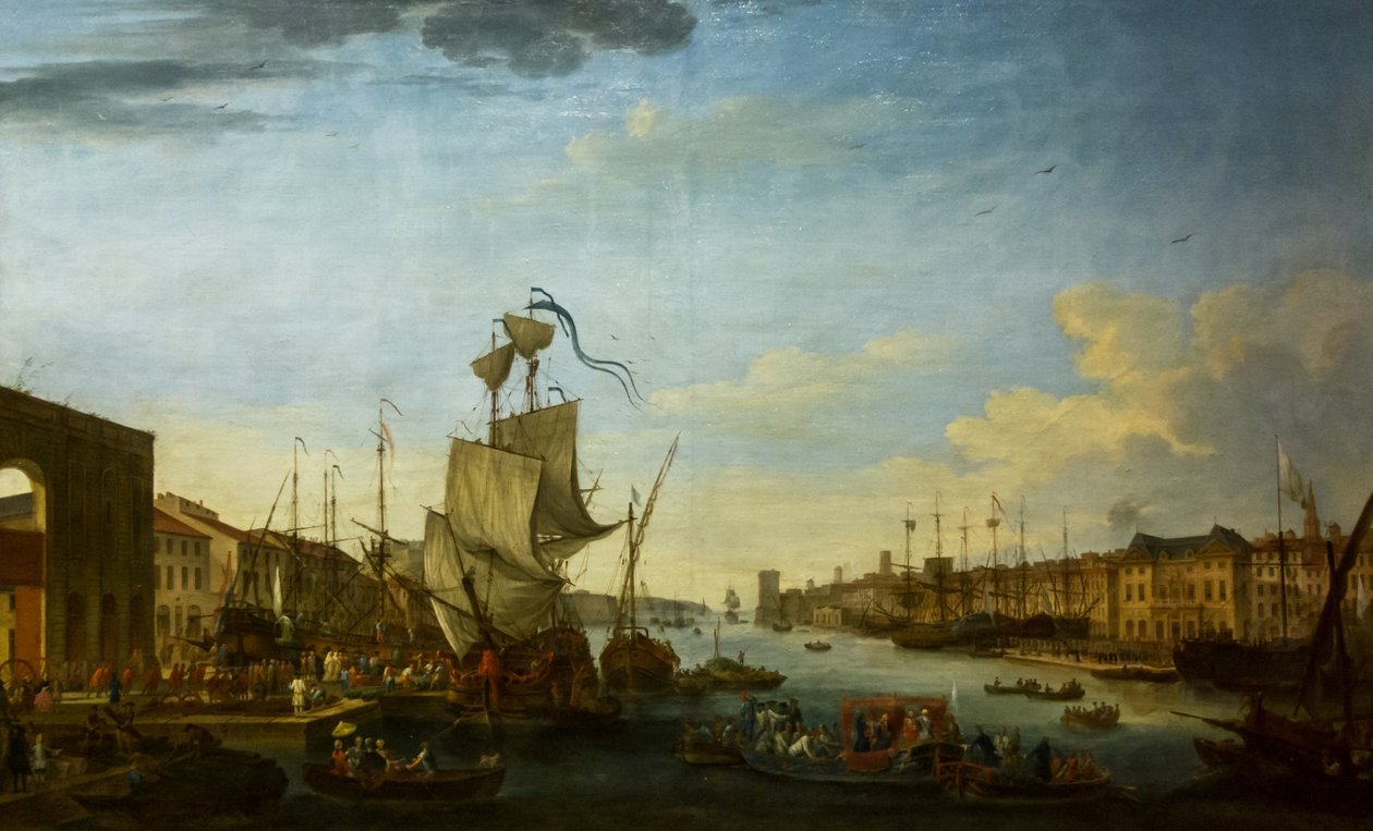 Francés: Embarquement du corps expeditionnaire de Minorque au port de Marseille sous les ordres du Duc de Richelieu Embarque del cuerpo expedicionario de Menorca en el puerto de Marsella bajo las órdenes del Mariscal de Richelieu de Jean-Joseph Kapeller