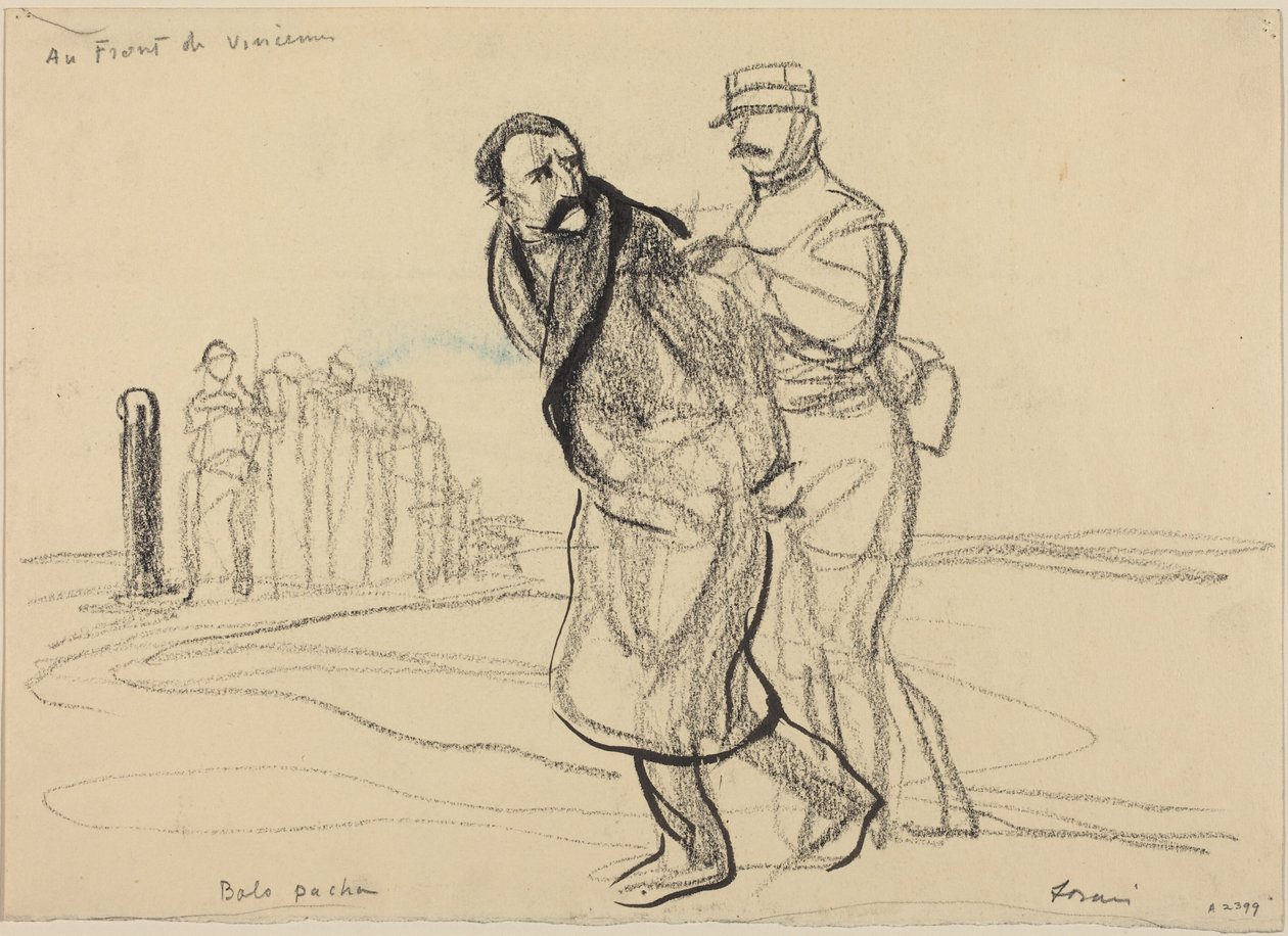 En el frente de Vincennes. Bolo pacha, c.1914-1919 (carboncillo sobre papel) de Jean-Louis & Caran D