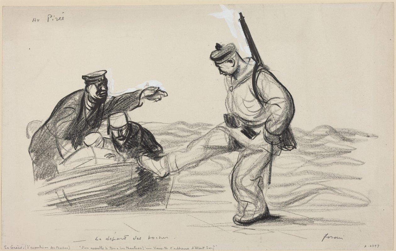 Au Piree. -Le depart des boches., c.1914-1919 (dibujo) de Jean-Louis & Caran D