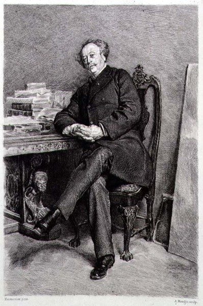 Alexandre Dumas hijo, novelista y dramaturgo francés, grabado por A Mongin de Jean Louis Ernest (after) Meissonier