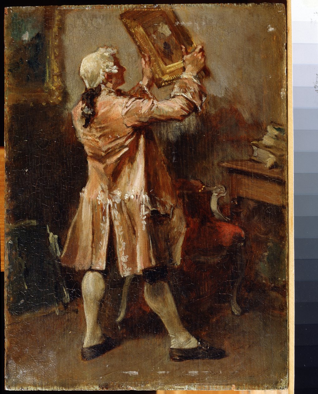 Un amante de la pintura. (Amante de la pintura). Pintura de Ernest Jean Louis Meissonier (1815-1891). Óleo sobre madera, arte francés. Museo de Arte Regional, Chernigov de Jean Louis Ernest Meissonier