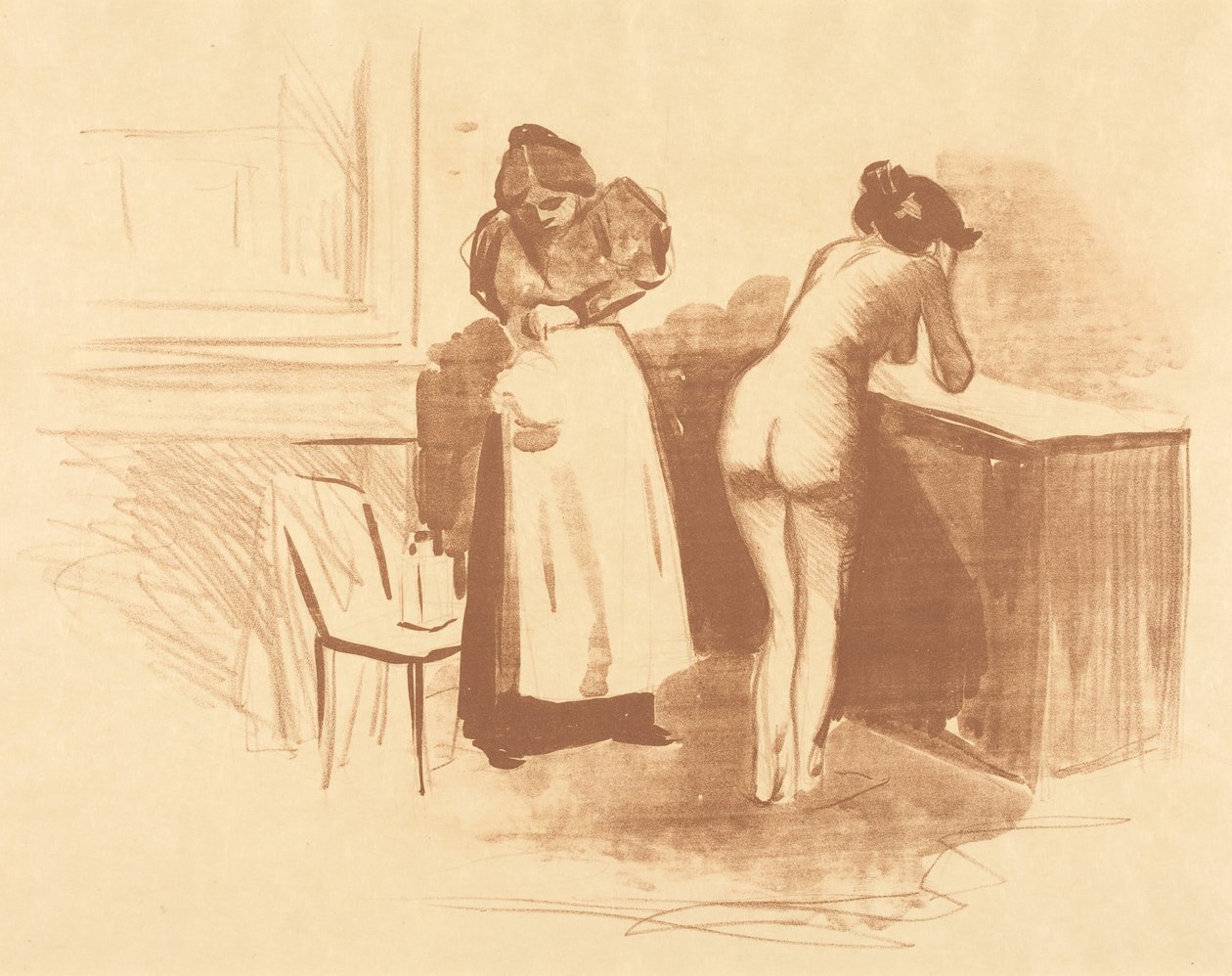 La fricción con el guante de crin (lámina con aguada y trazo) (The Massage with Coarse Hair Glove) (Wash and Line plate) de Jean-Louis Forain