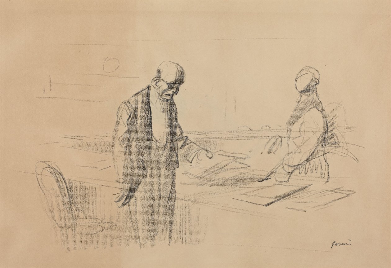 a) En la conferencia (anverso); b) Figura recostada (reverso) de Jean-Louis Forain