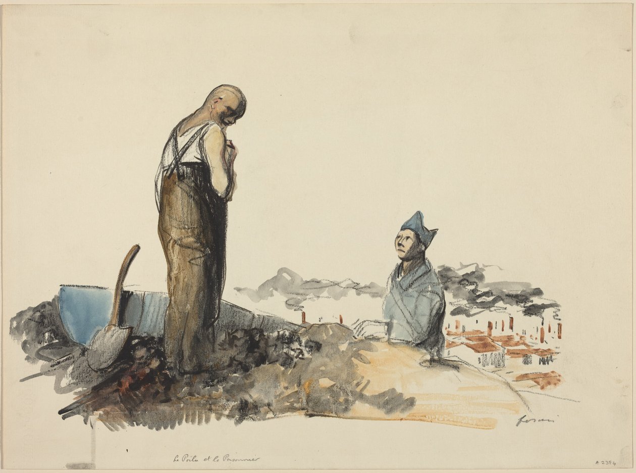 a) «Le Poilu et Prisonnier» (El Poilu y el prisionero) (anverso); b) «Estudio de un prisionero» (reverso) de Jean-Louis Forain
