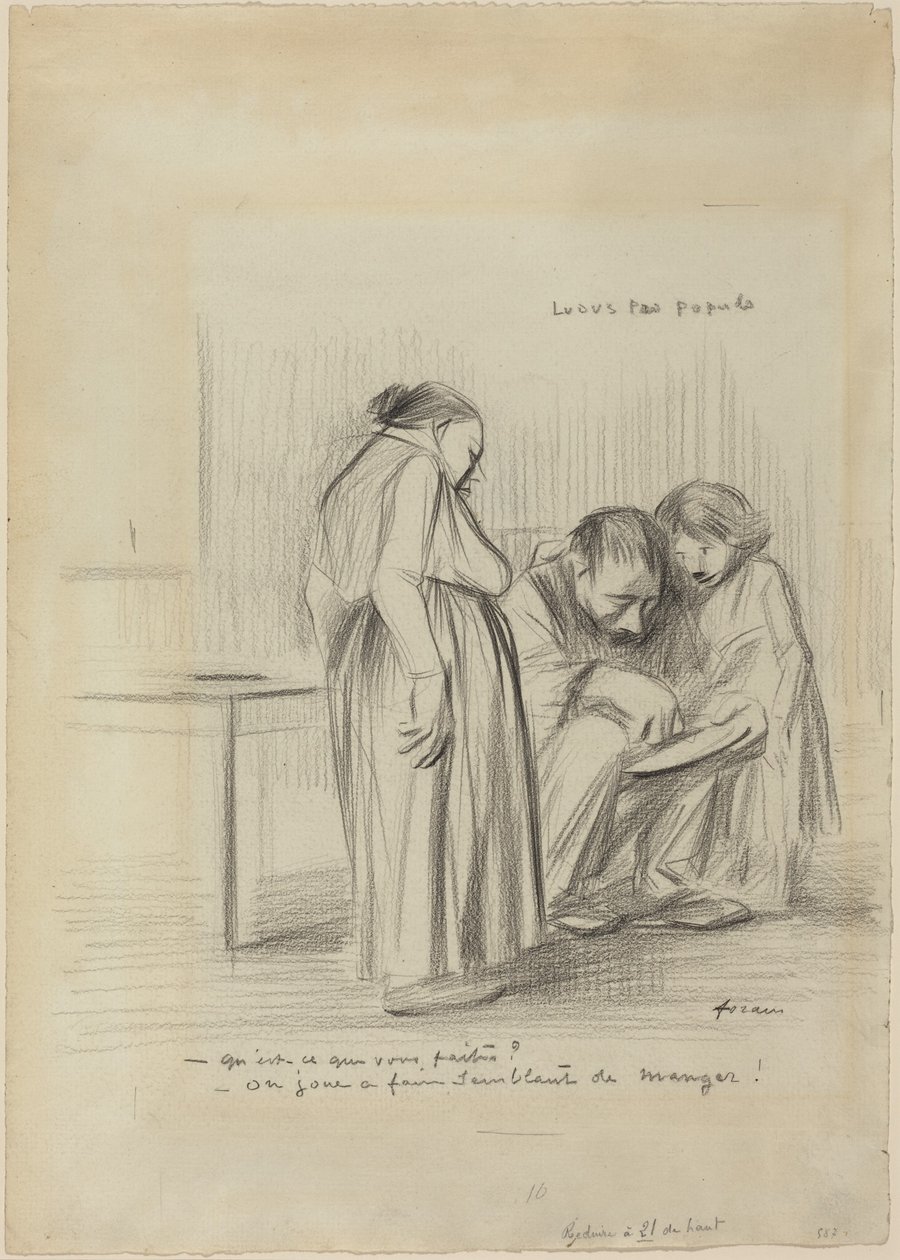 a) Juego para el pueblo (anverso); b) Cabeza de hombre (reverso) de Jean-Louis Forain