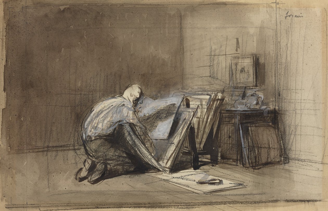 a) Conocedor de estampas (anverso); b) Boceto de un conocedor de estampas (reverso) de Jean-Louis Forain