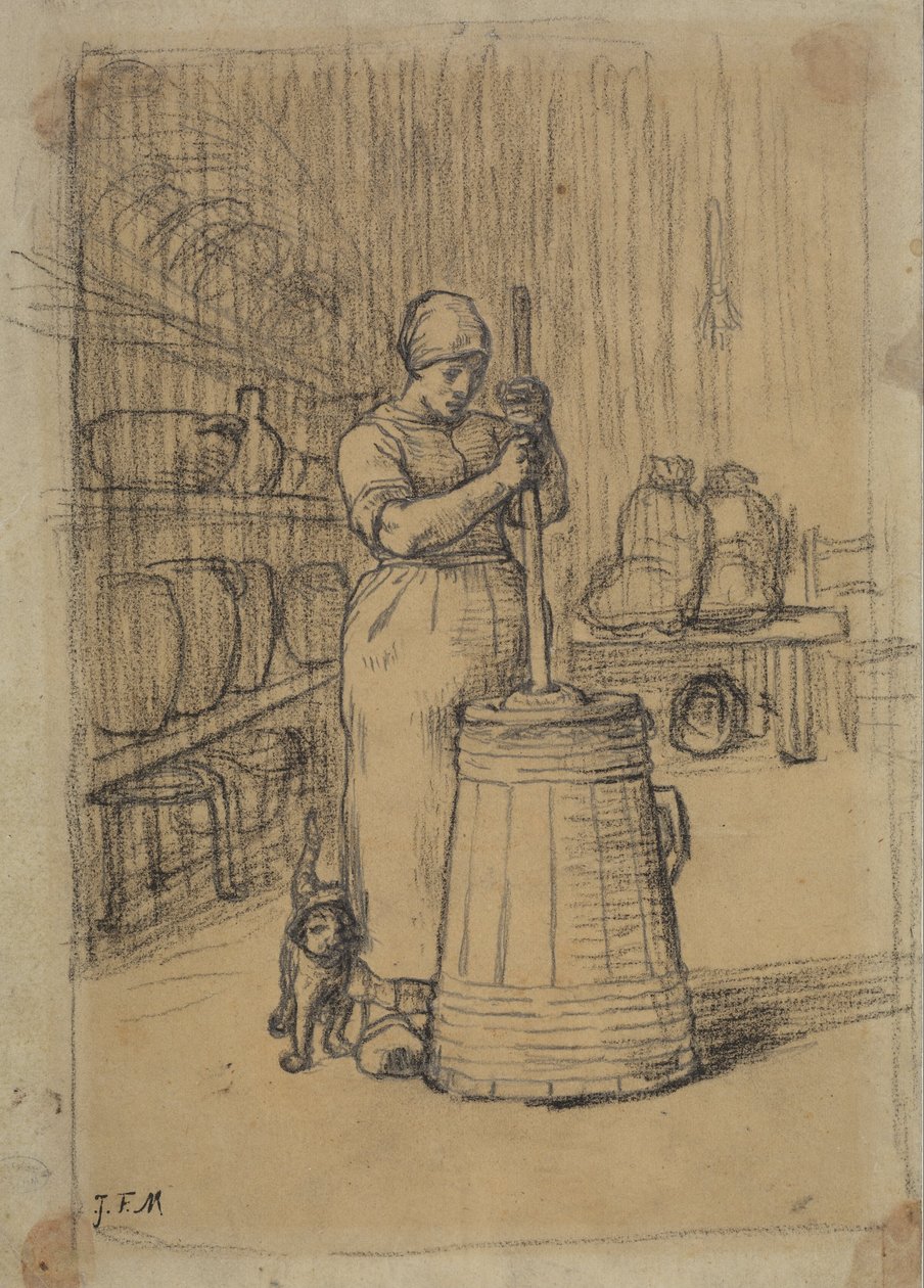 Estudio para mujer batiendo mantequilla de Jean Francois Millet