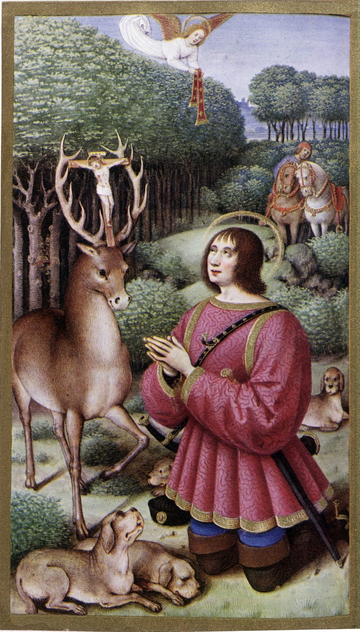 San Huberto - Miniatura por Jean Bourdichon, facsímil de las “Horas de Ana de Bretaña” de Jean (after) Bourdichon