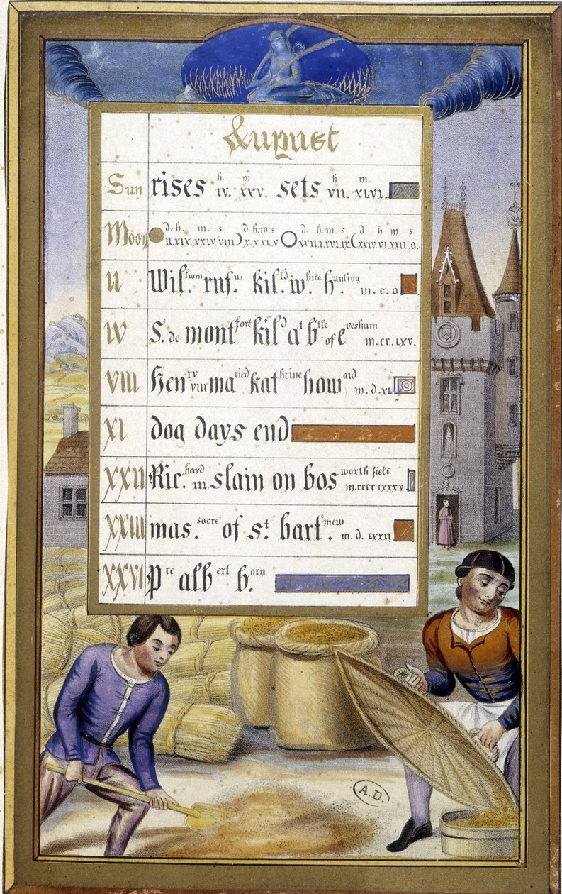 La cosecha (signo de la virgen) - facsímil de las Horas de Ana de Bretaña, por Jean Bourdichon de Jean (after) Bourdichon