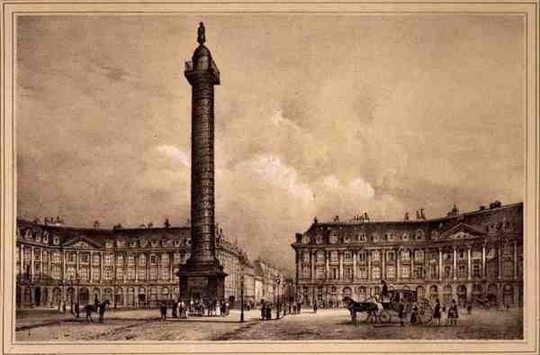 Vista de la réplica de la columna de Trajano en la Place Vendome, publicada por Auguste Bry de Jean (after) Jacottet