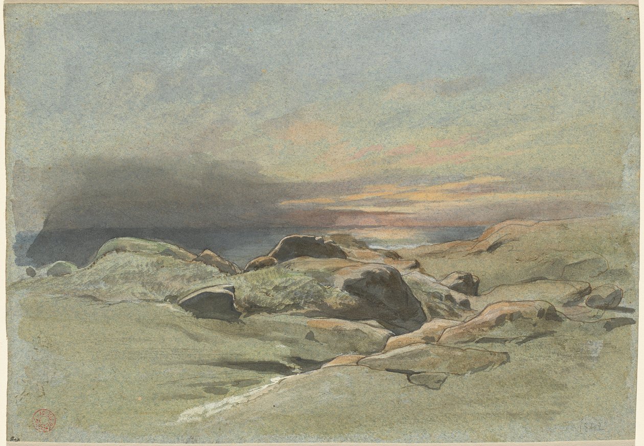 Atardecer desde una costa rocosa de Jean Achille Benouville