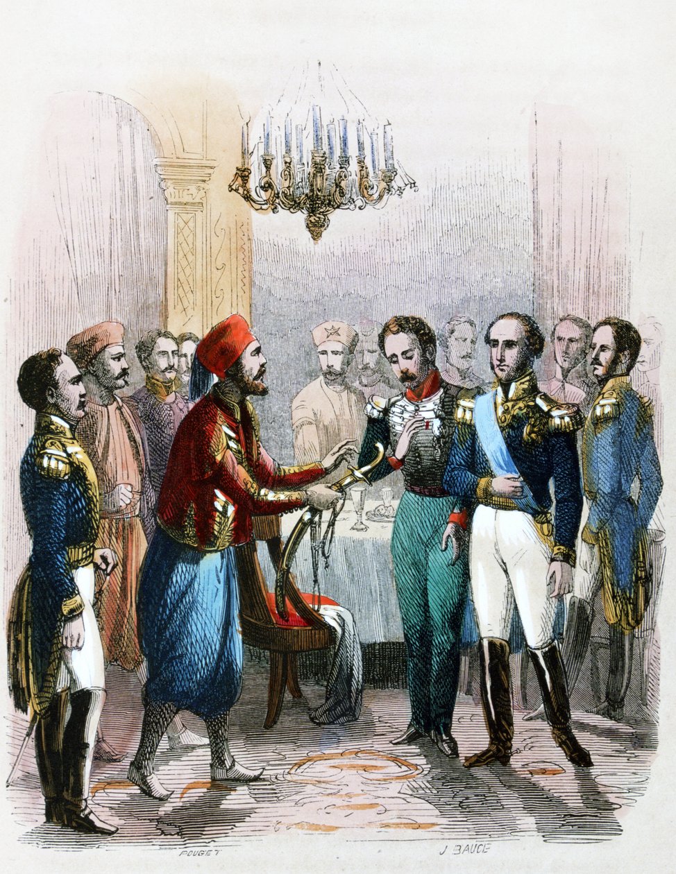 Encuentro entre Ibrahim Pacha (1789-1848) y el coronel Joseph Anthelme Seve (Soliman Pacha, Suleyman Pasha o Soliman al-Fransawi Pasha). de Jean Adolphe Beauce
