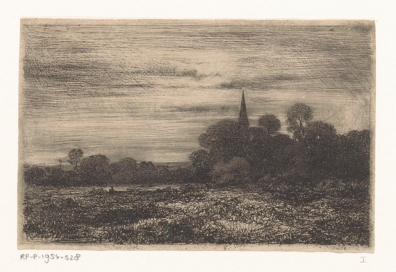paisaje con torre de la iglesia de Jean Alexis Achard