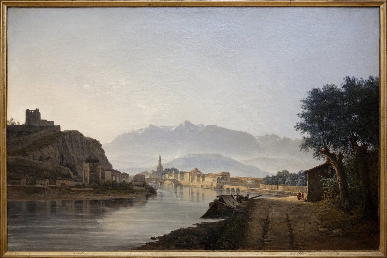 Vista de Grenoble tomada desde el Quai de la Graille, Óleo de Jean Achard (1807-1884) realizado en 1837. Fotografía, KIM Youngtae, Grenoble, Museo de Grenoble. de Jean Alexis Achard