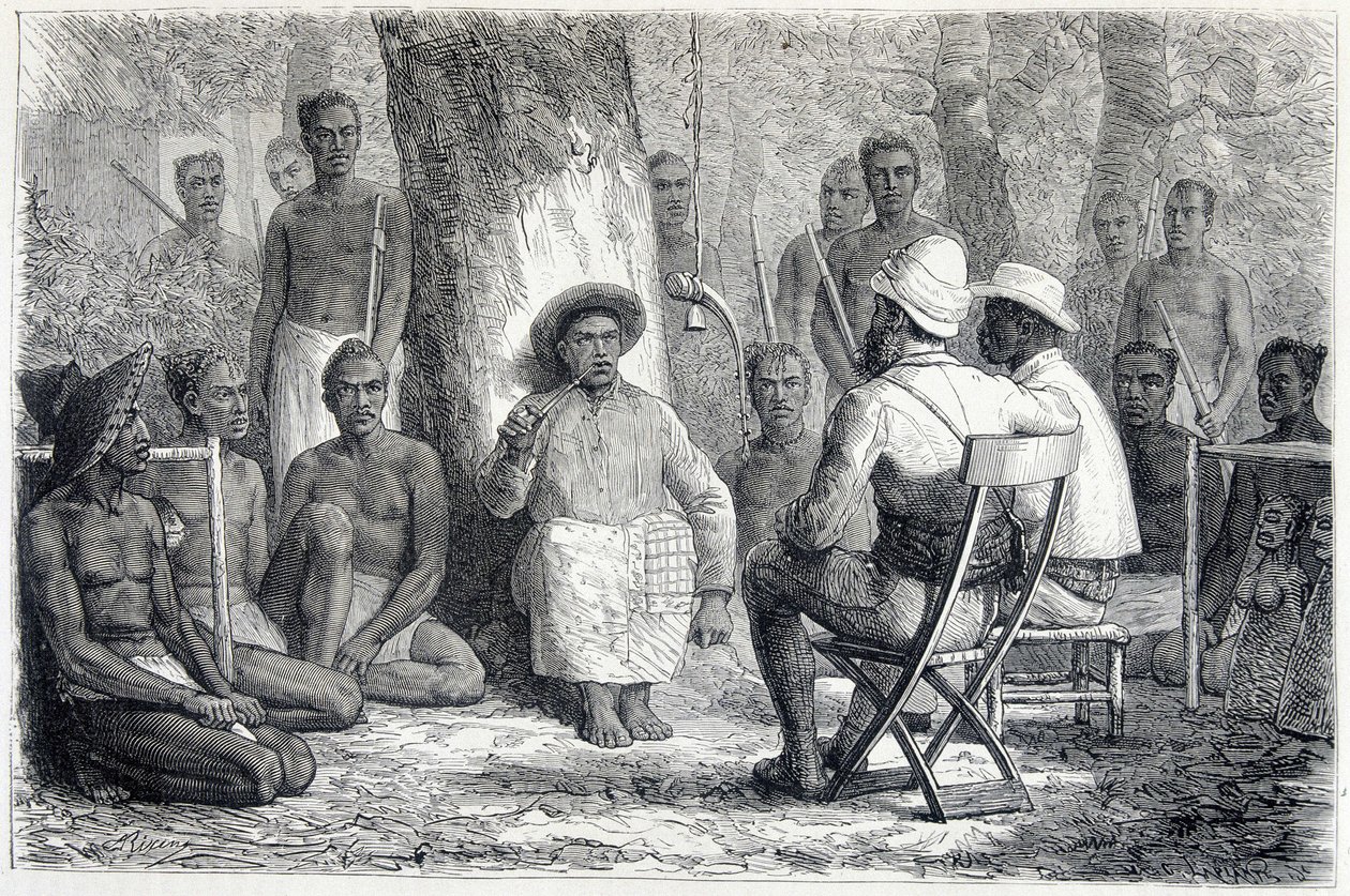 Visita de la Expedición Cameron a Kattendé - en Tour du Monde de Jean Andre Rixens