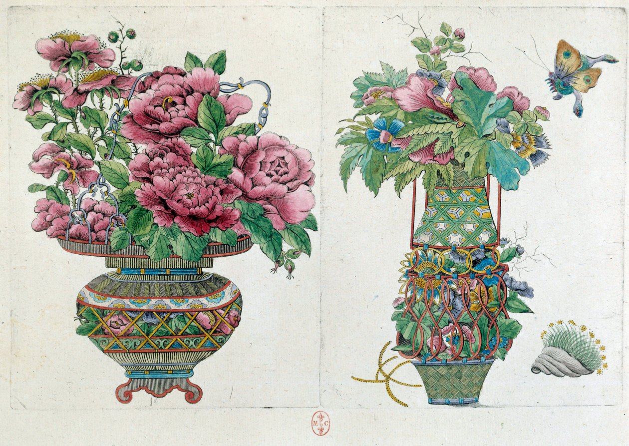 Dibujo de un jarrón chino: maceta de flores. Pintura de Jean Antoine Fraisse (siglo XVIII) de Jean Antoine Fraisse