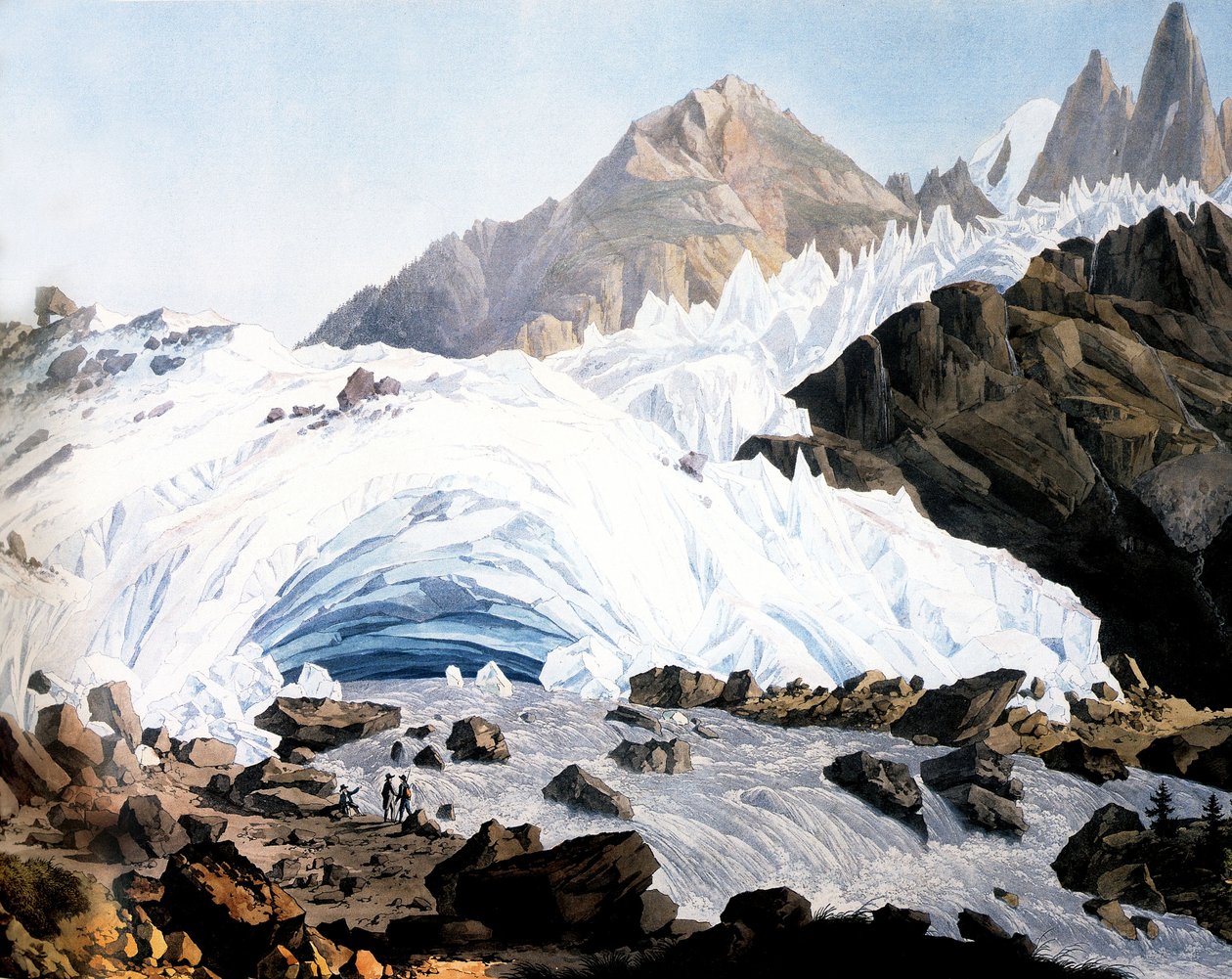 Chamonix: manantial del Arveyron, c. 1800 (grabado) de Jean Antoine Linck