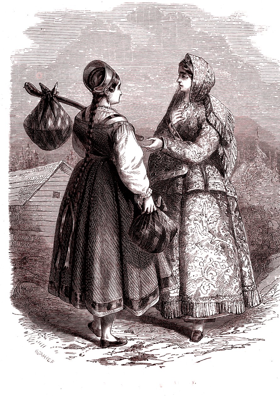 Rusia. Mujeres de los montes Valdaiy. 1865 (Grabado) de Jean Antoine Valentin Foulquier