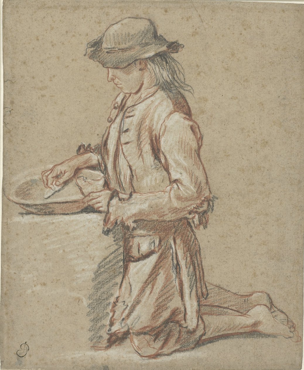 Niño con sombrero de fieltro junto a una papelera de Jean Antoine Watteau (rejected attribution)