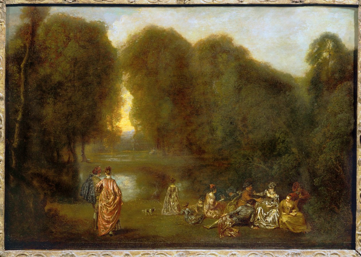 Montado en un parque ... de Jean Antoine Watteau