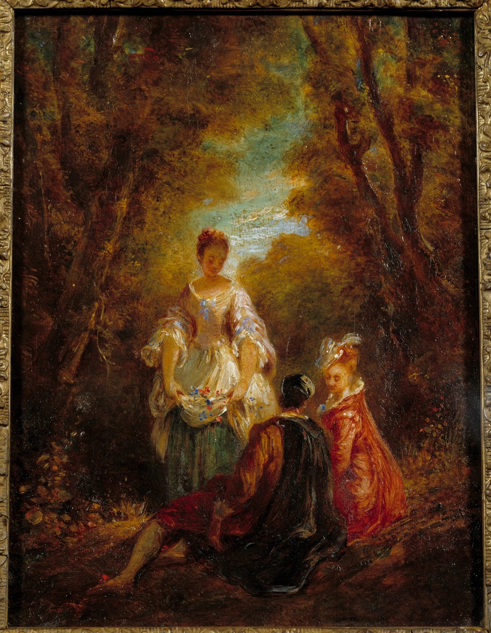 Personajes en un parque. Pintura de Jean Antoine Watteau (1684-1721) siglo XVIII de Jean Antoine Watteau