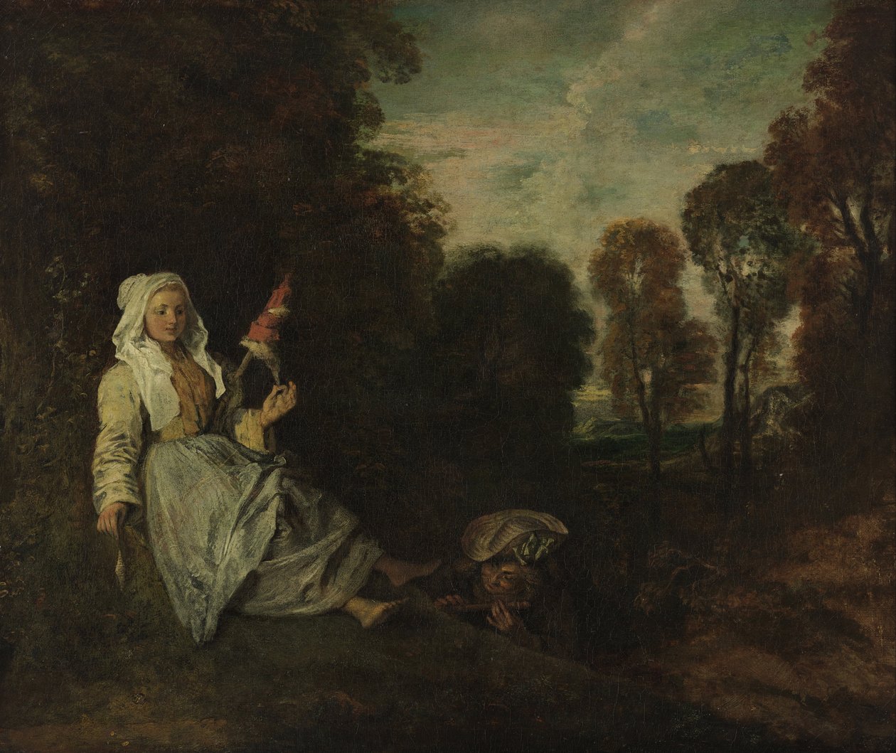 Paisaje nocturno con Spinner de Jean Antoine Watteau