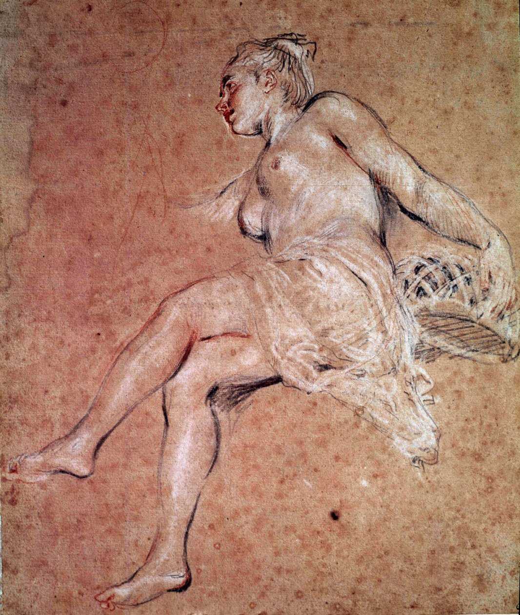 Flora Alegoría del verano. Sangre y lápiz negro por Jean Antoine Watteau de Jean Antoine Watteau