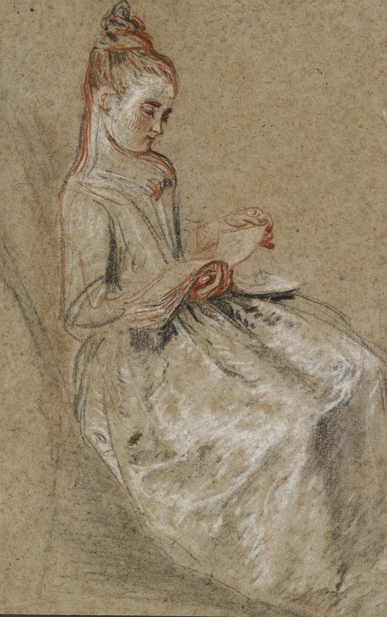 Niña sentada con un libro de música en su regazo de Jean Antoine Watteau