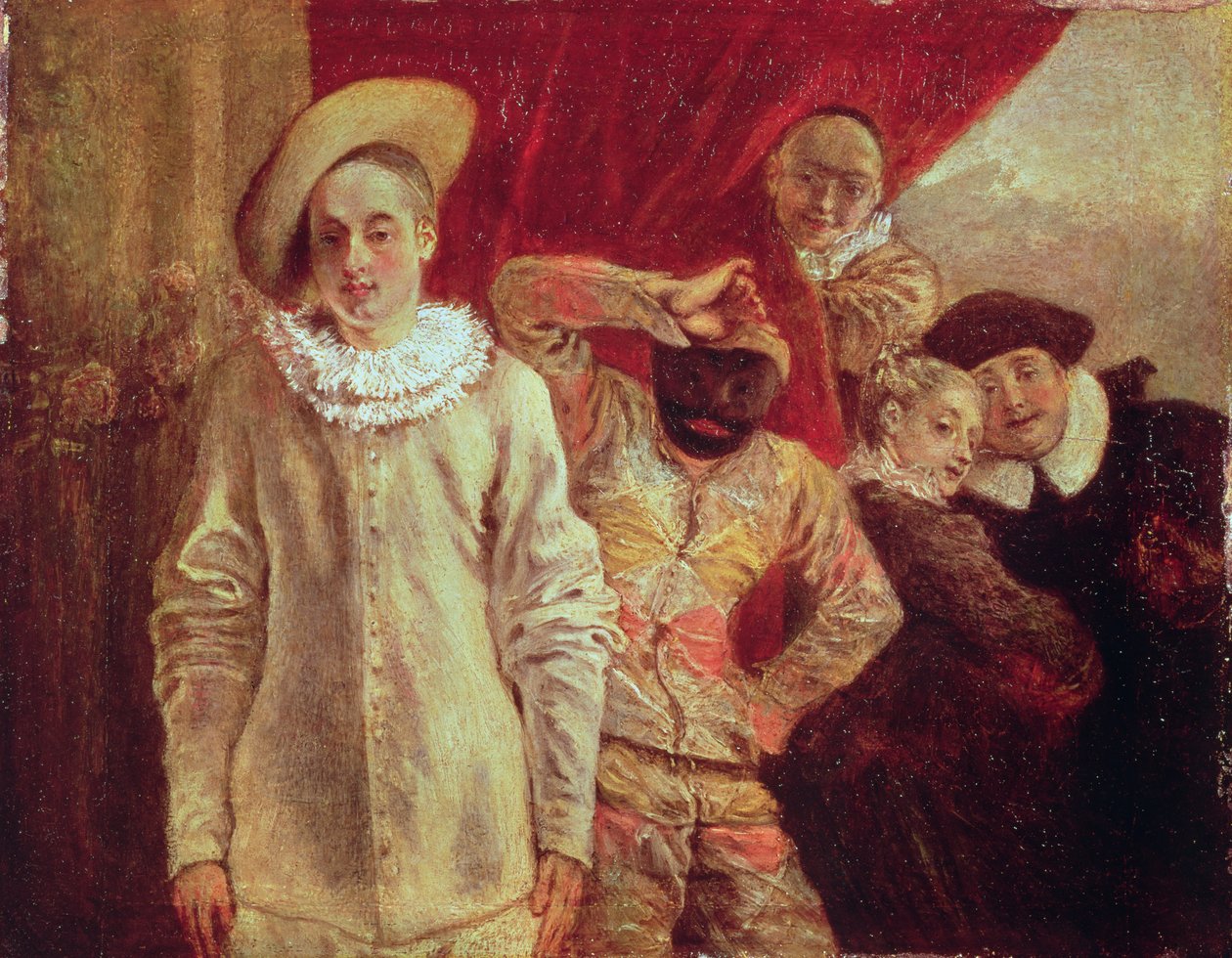 Arlequín, Pierrot y Scapin, actores de la Commedia dell