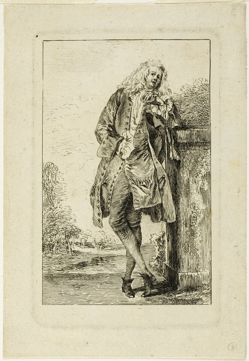 Hombre de pie apoyado en su codo de Jean Antoine Watteau