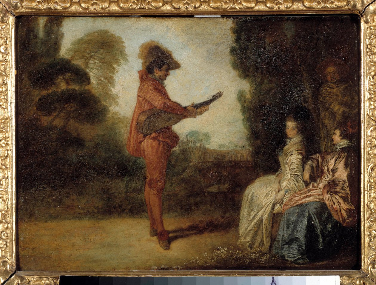 El encantador Un joven músico seduce a dos jóvenes con su música de Jean Antoine Watteau