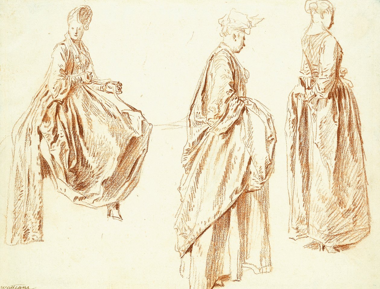 Tres damas de perfil a la derecha, una sentada, c.1713-14 de Jean Antoine Watteau