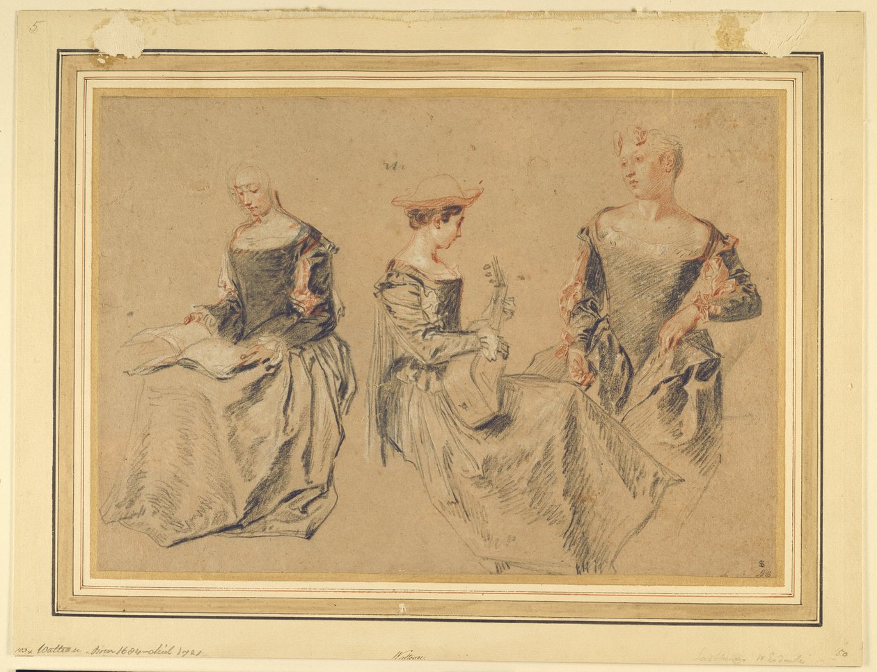 Tres estudios de mujeres sentadas de Jean Antoine Watteau