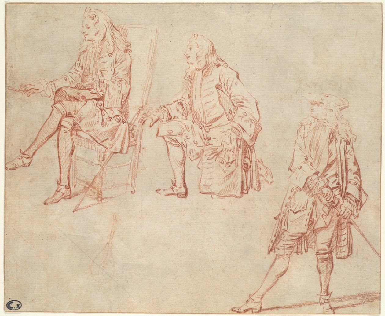 Tres Estudios de un Caballero de Jean Antoine Watteau