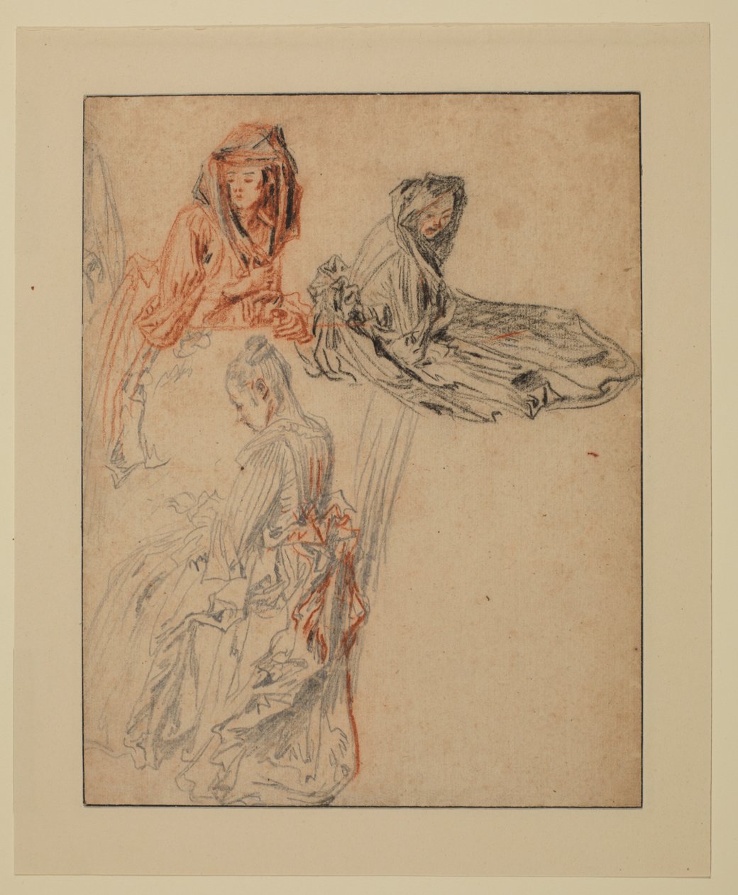 Tres estudios de figuras femeninas, 1716 - 1718 circa de Jean Antoine Watteau