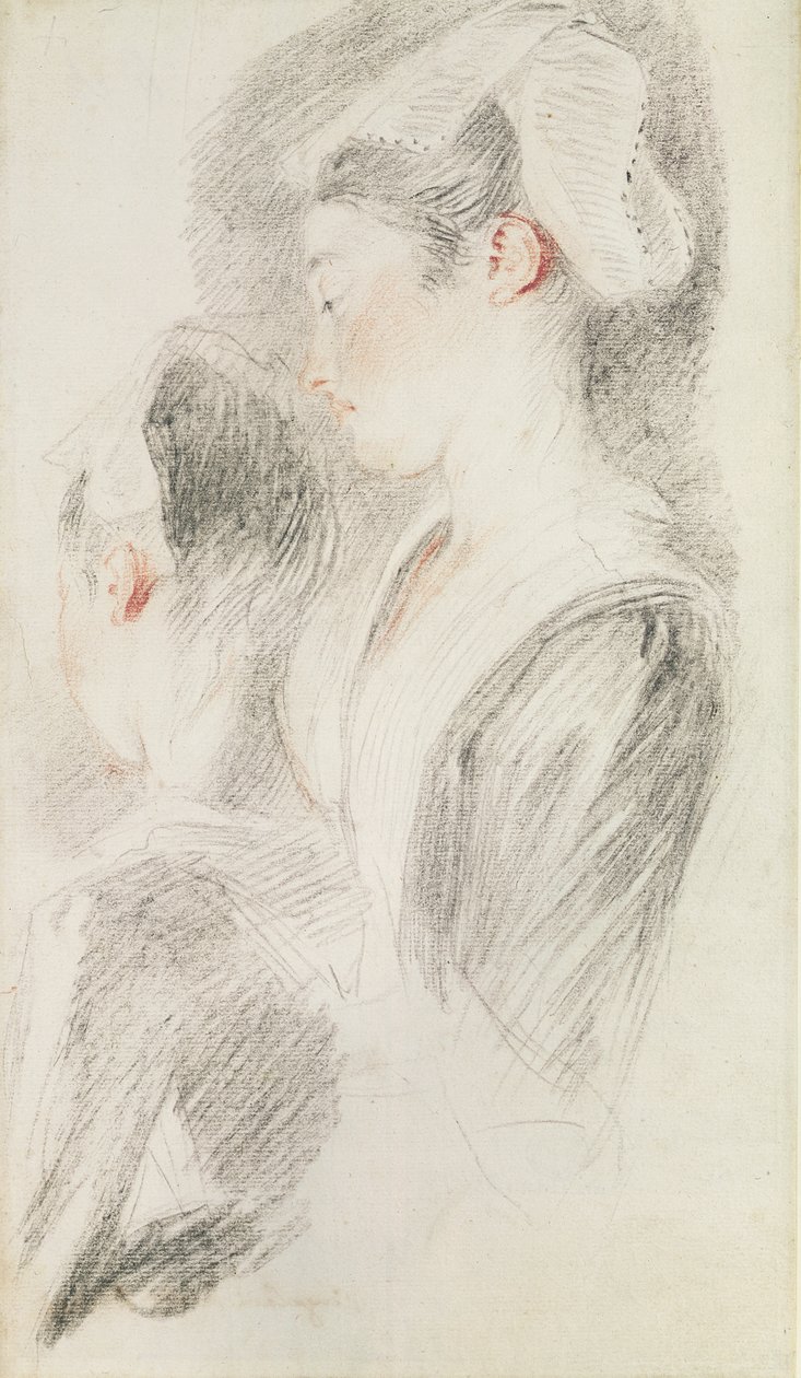 Dos estudios de una mujer, tres cuartos desde atrás, uno de perfil de Jean Antoine Watteau