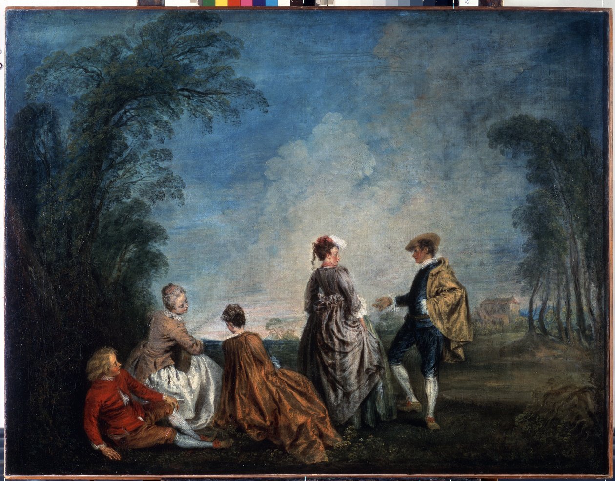 Una propuesta vergonzosa. Pintura de Jean Antoine Watteau (1684-1721). Óleo sobre lienzo, 65 x 84,5 cm de Jean Antoine Watteau