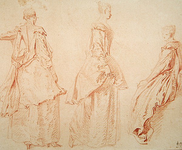 Tres mujeres, una sentada a la derecha de Jean Antoine Watteau