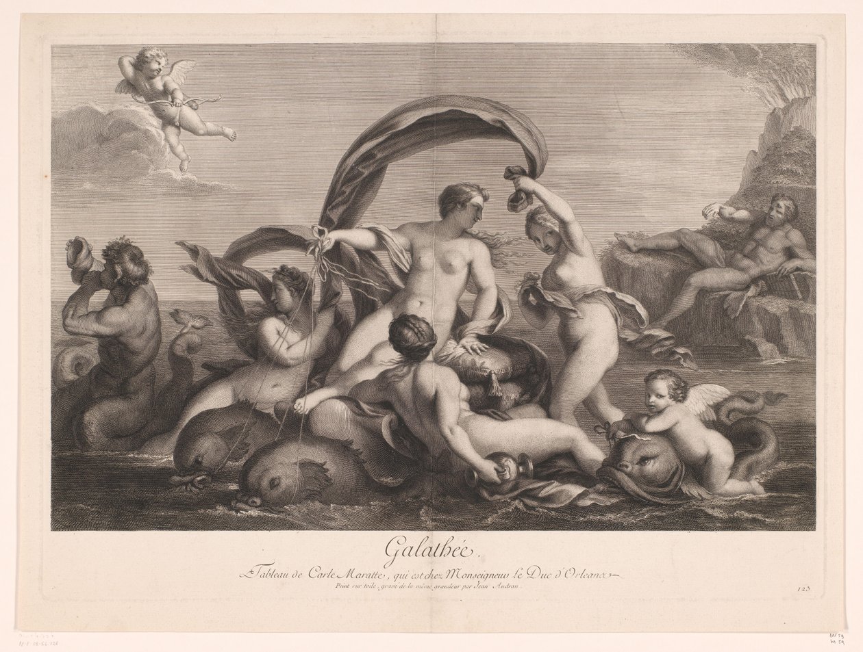 Galatea vigilada por Polifemo Galathee (título sobre el objeto) de Jean Audran
